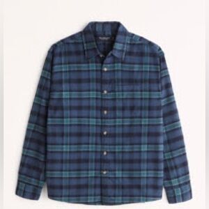 Abercrombie & Fitch 90s Relaxed Flannel Blue Plaid Flannel Shirt